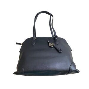 Variale Genuine Leather Handbag Made In Italy Black Tassel & Gold Accents Sz M